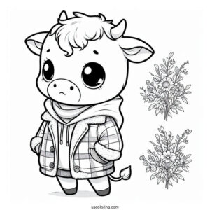 Cute Baby Cow Wearing A Jacket Coloring Pictute