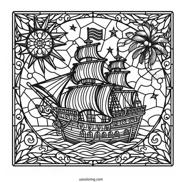 Pirate Ship Coloring Page Stained Glass