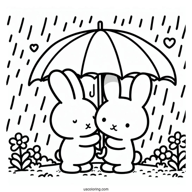 Miffy Coloring Page Of Melanie Sharing Umbrella In The Rain
