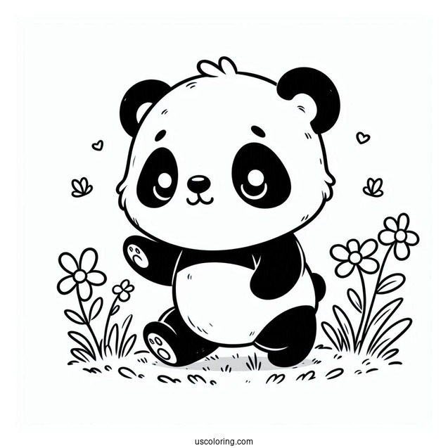 Baby Panda Walking On Grass Coloring Sheet