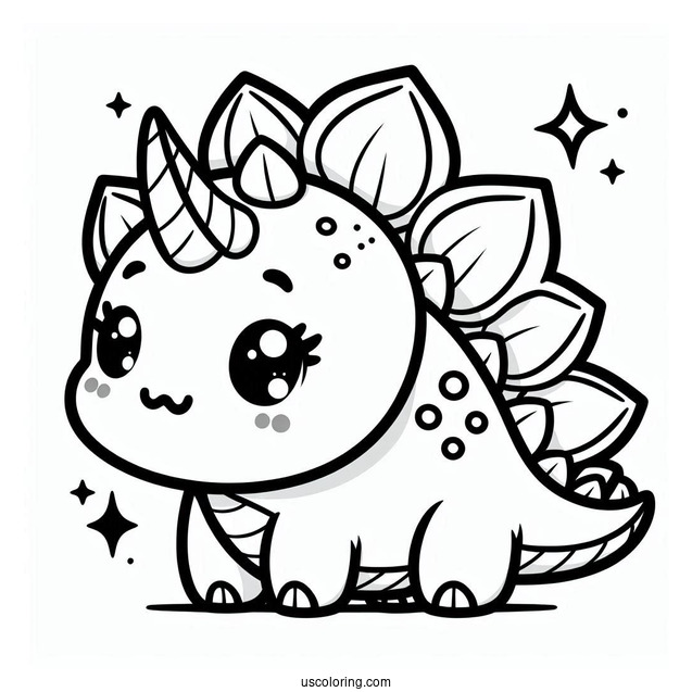 Kawaii Chibi Stegosaurus Coloring Page For Preschoolers