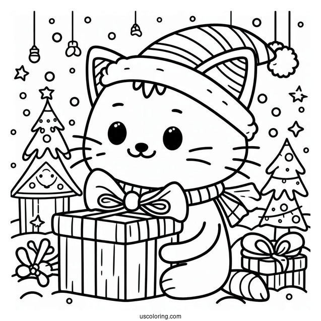 Christmas Themed Pete The Cat Coloring Page