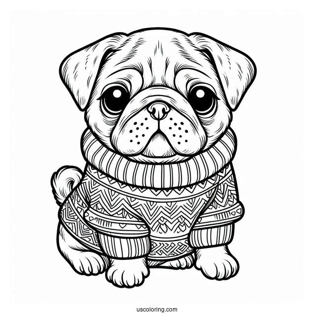Cute Pug Wearing a Sweater To Color