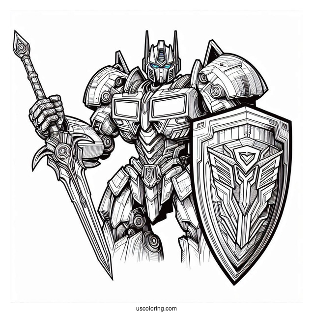 Regal Optimus Prime Coloring Page With Shield And Sword Of Judgement