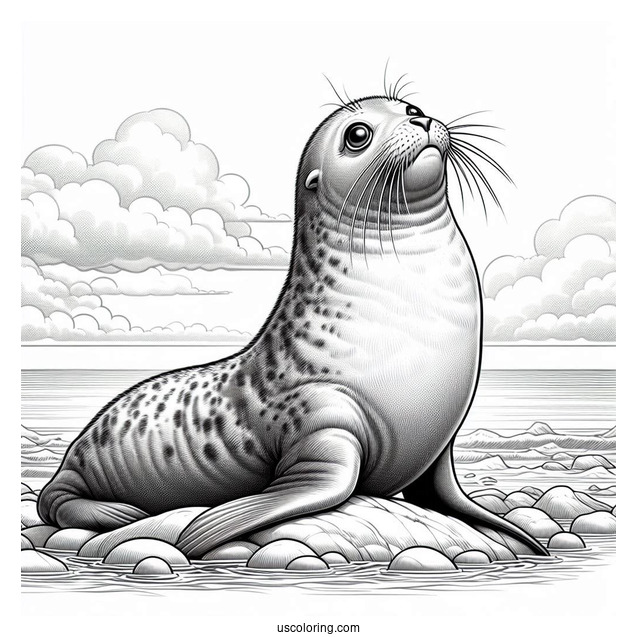 Realistic Seal Coloring Page Looking Up At The Sky