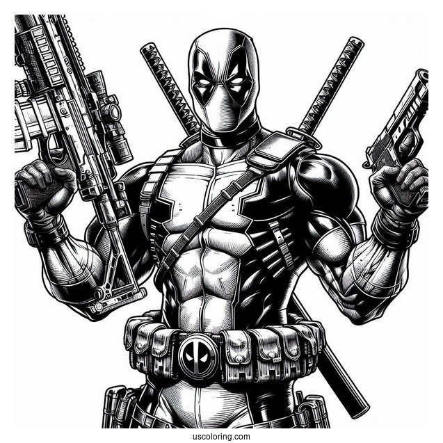 Deadpool Holding Huge Gun And Katana