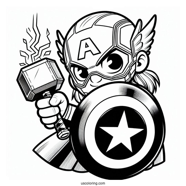 Captain America Holding Thors Hammer With Lightening