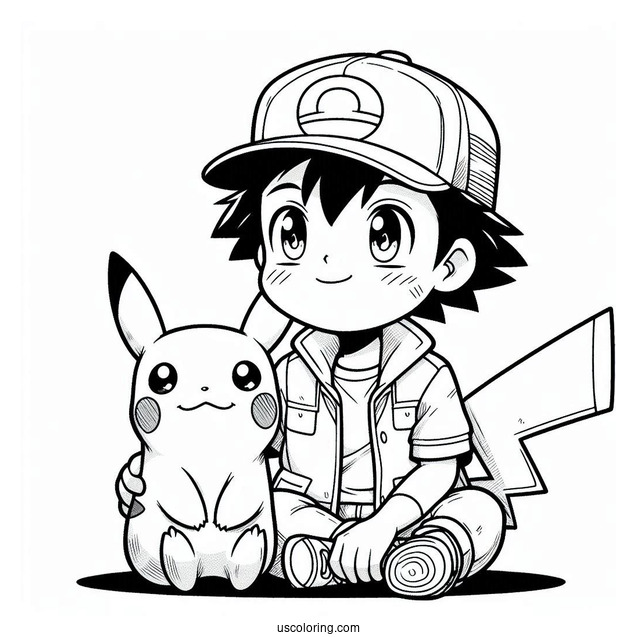 Detailed Coloring Page Of Ash And Pikachu