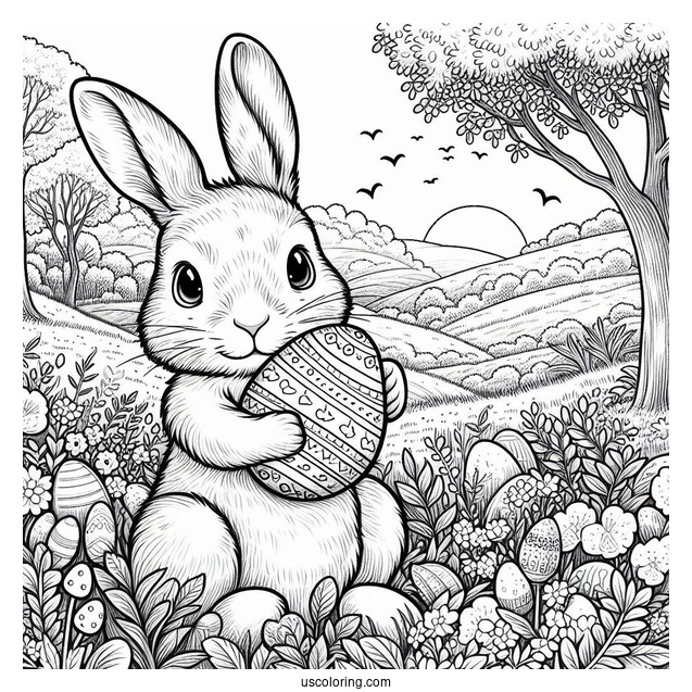Peter Rabbit Coloring Page Holding An Easter Egg In A Field