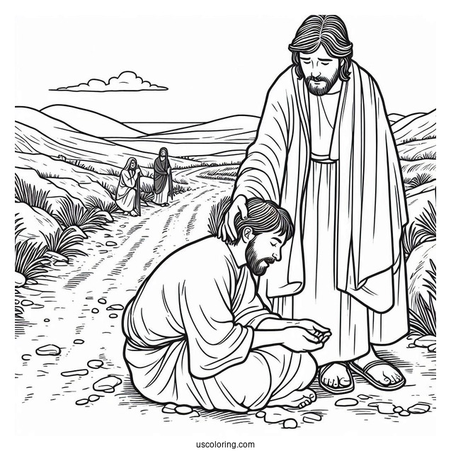 Jesus Coloring Page Healing The Sick On The Side Of The Road