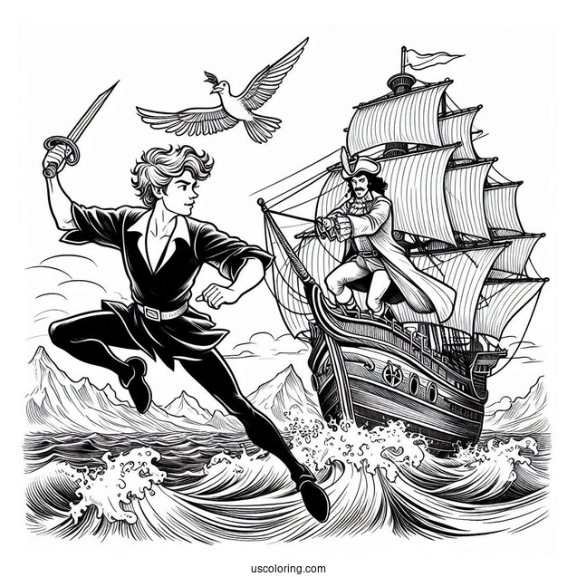 Peter Pan Fighting Captain Hook In Ship