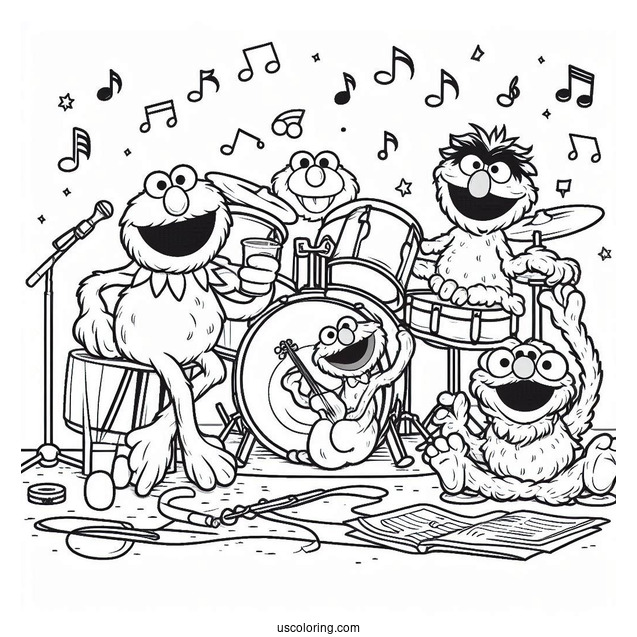 Elmo, Oscar The Grouch, Cookie Monster, And Grover On Stage