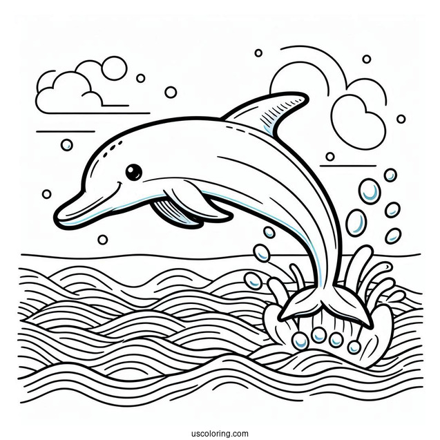 Cartoon Dolphin Swimming In Ocean To Color