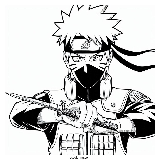 Naruto Coloring Page of Hatake Kakashi Holding Kunai