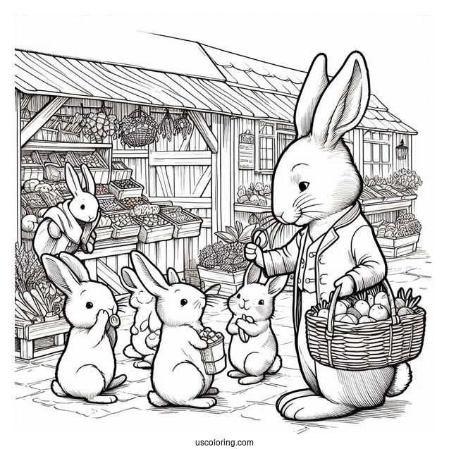 Peter Rabbit Coloring Page With Friends In The Market