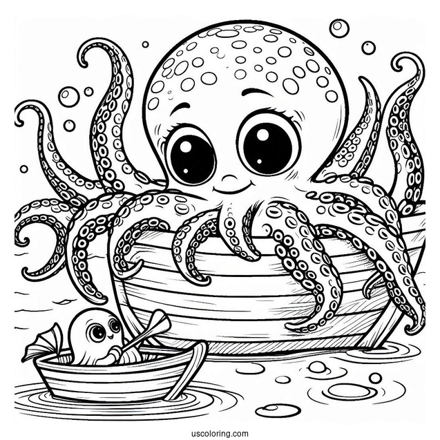 Gian Octopus Coloring Page Peering At Boat