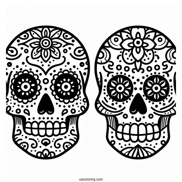 Two Simple Sugar Skulls Coloring Page For Kids