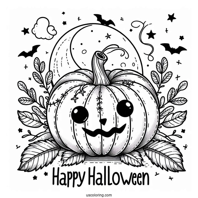 Pumpkin Coloring Page Stitch With Halloween Greeting