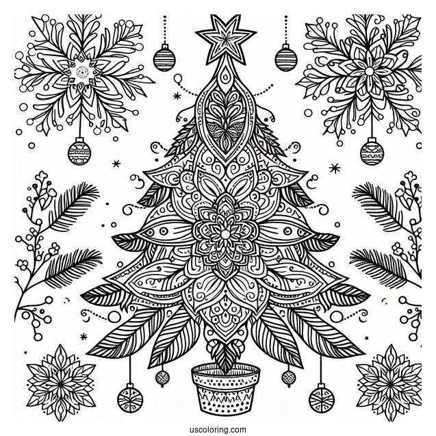 Christmas Mandala Coloring Page Of Tree For Kids