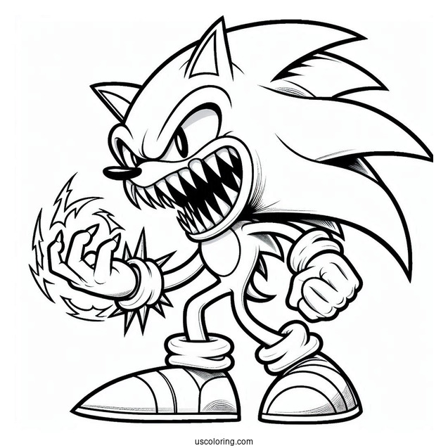 Evil Super Sonic Coloring Page With Sharp Teeth