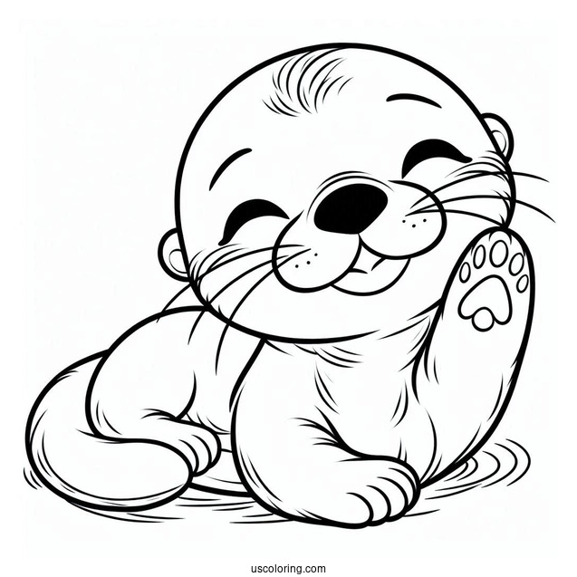 Smiling Otter Coloring Page Outline
