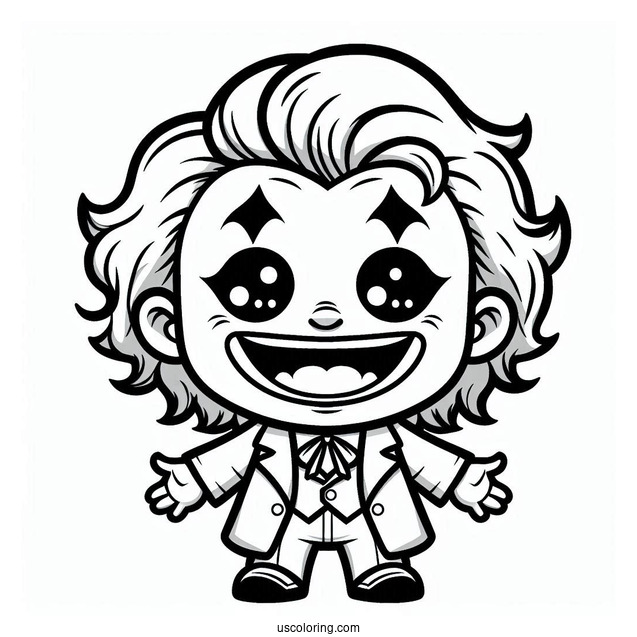 Easy Chibi Joker Coloring Page With Big Smile For Preschoolers