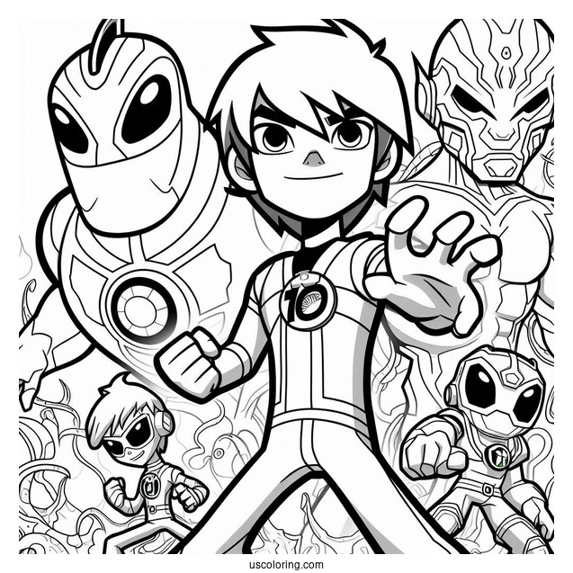 Ben 10 Coloring Page Of And Kevin Levin With Aliens