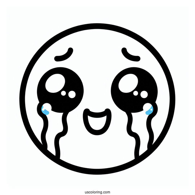Simple Face With Tears Of Joy Emoji Coloring Page For Preschoolers