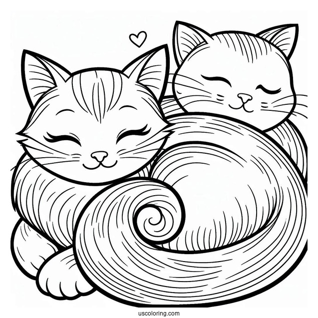 Cat Curled Up Coloring Sheet For Preschoolers