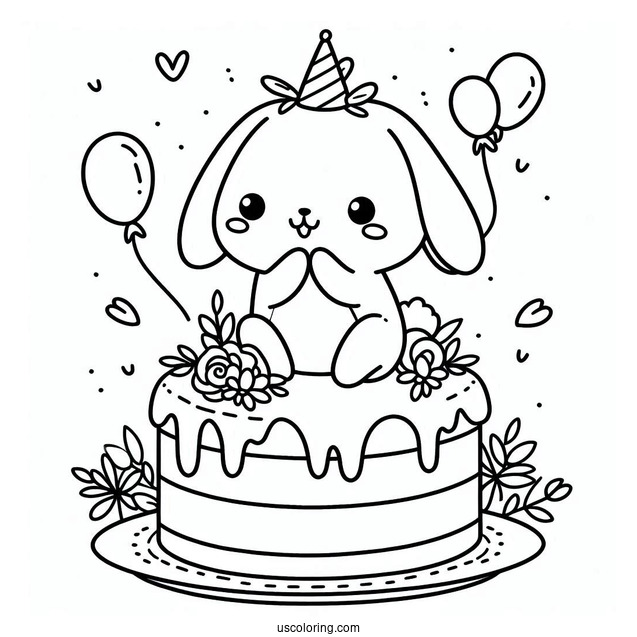Cute Coloring Page Of Rabbit On Top Of A Cake