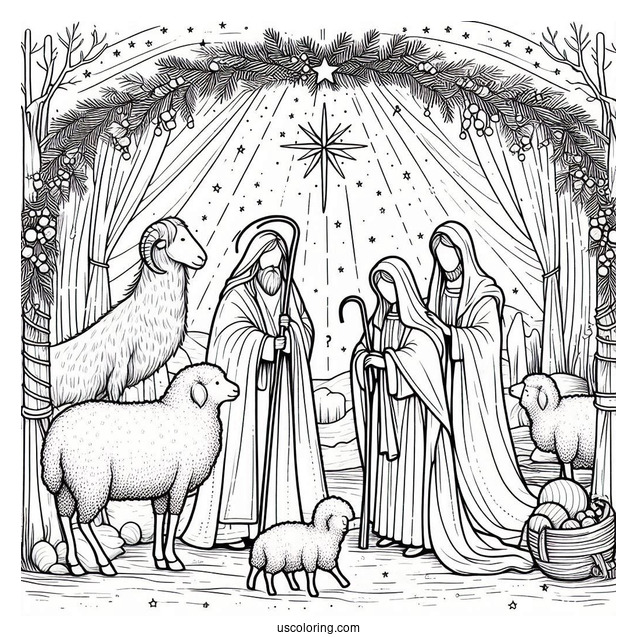 Nativity Coloring Page With Shepards And Kings