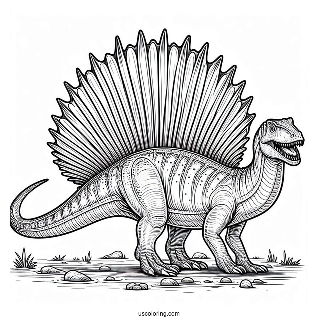 Large Spinosaurus Coloring Page With Detailed Spine And Sharp Teeth