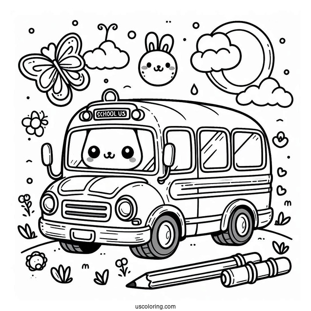 Cute Mini School Bus Coloring Sheet