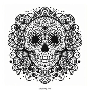 Intricate Sugar Skulls Coloring Page Design With Circles