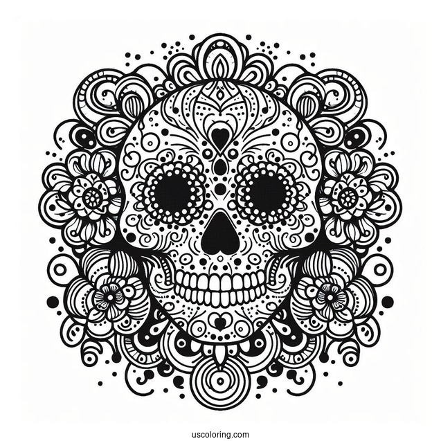 Intricate Sugar Skulls Coloring Page Design With Circles