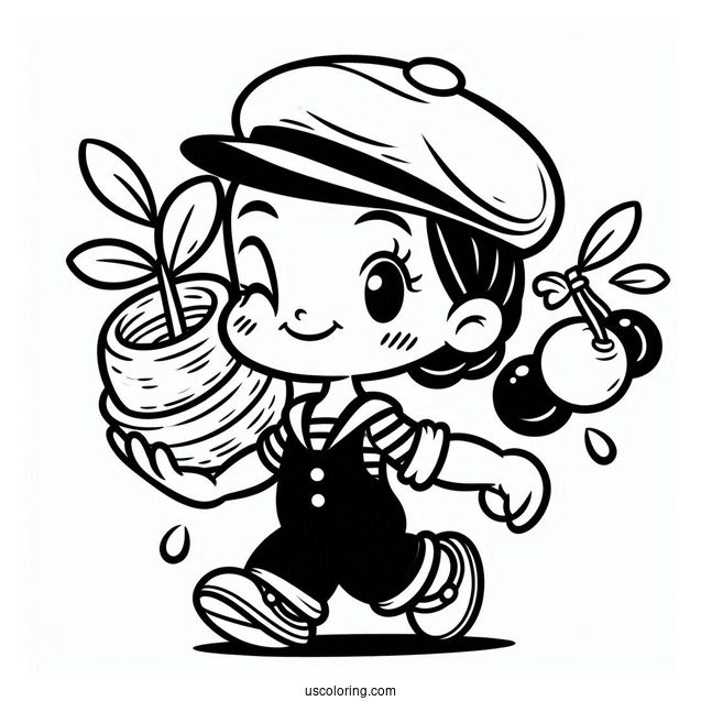 Kawaii Chibi Popeye Coloring Page Carrying Olive Oyl For Preschoolers