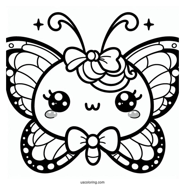 Smiling Kawaii Butterfly Coloring Page For Kids