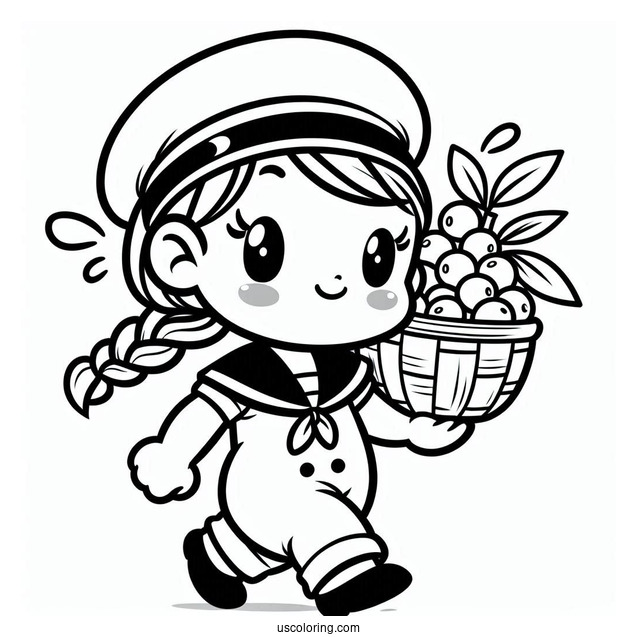 Kawaii Chibi Popeye Coloring Page Carrying Olive Oyl For Preschoolers