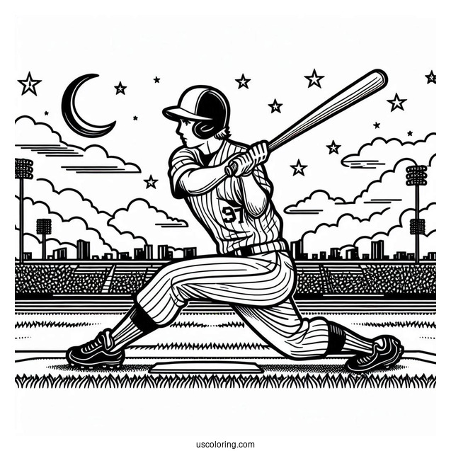 Baseball Players On The Pitch To Color