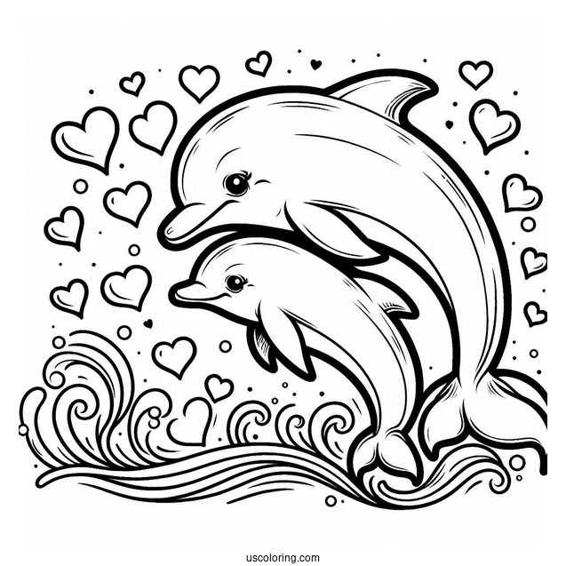 Mother And Baby Dolphin With Love Hearts