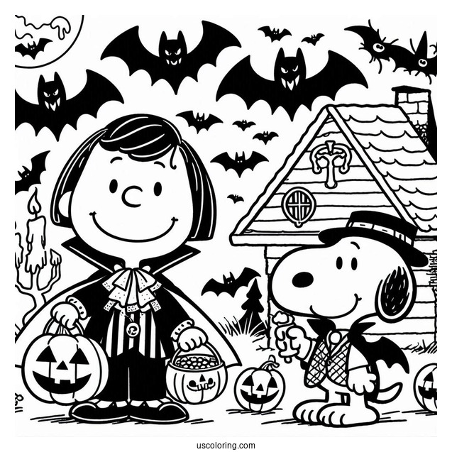 Halloween Vampire Themed Snoopy To Color