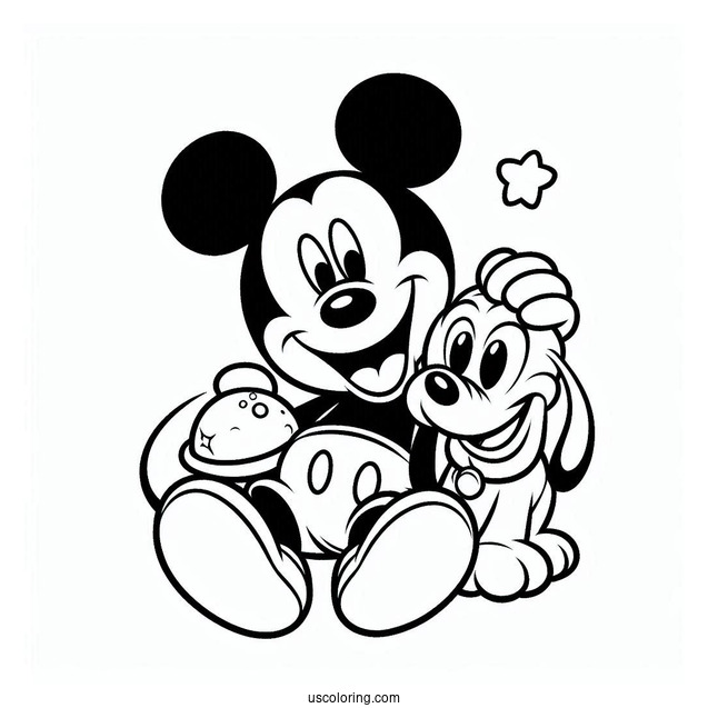 Mickey Mouse With Arm Around Pluto Coloring Page