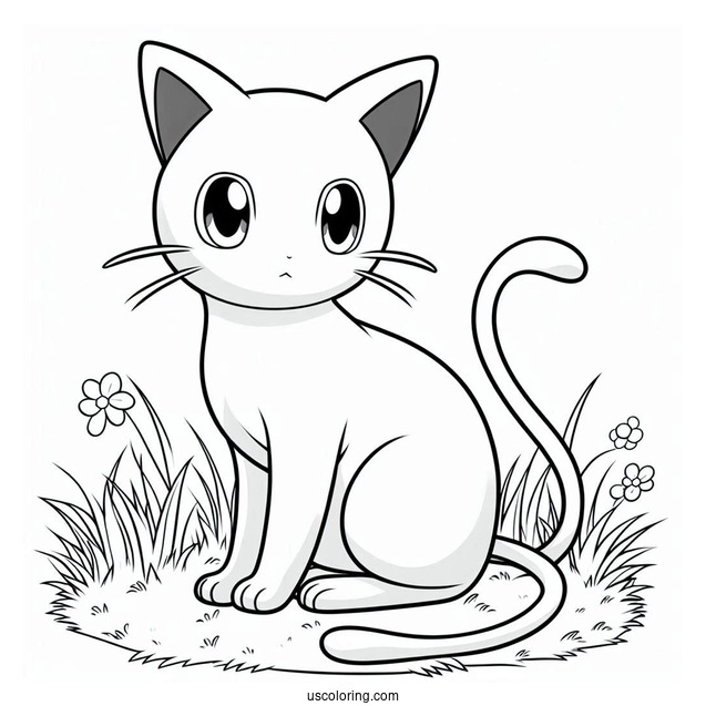 Mew Coloring Page Sitting On Grass