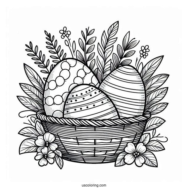 Easter Eggs In A Basket Coloring Page