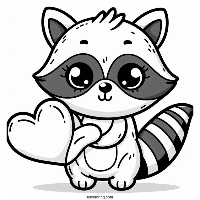 Cartoon Raccoon Coloring Page Holding A Love Heart