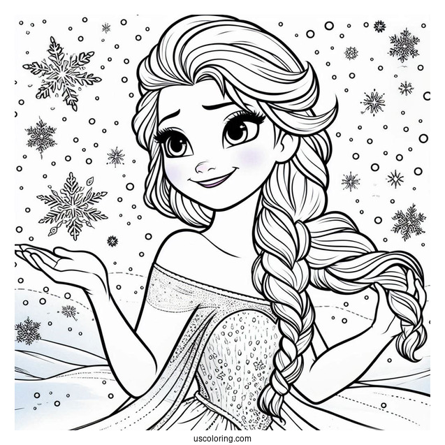 Elsa Smiling While Snowing To Color