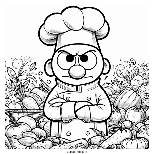 Ratatouille Coloring Page Of Angry Chef Skinner With Vegetable Background