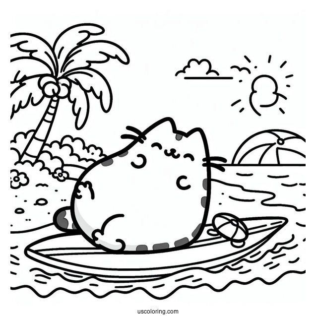 Pusheen Surfing At The Beach
