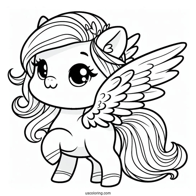 Smiling Chibi Pegasus Coloring Page For Preschoolers