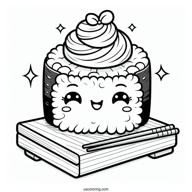 Sushi Coloring Pages Smiling Maki On A Board For Kids